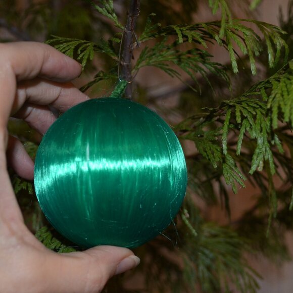 Holiday Ornaments Handmade Balls Styrofoam Wrapped by Shiny Thread 4 pieces - Picture 6 of 7